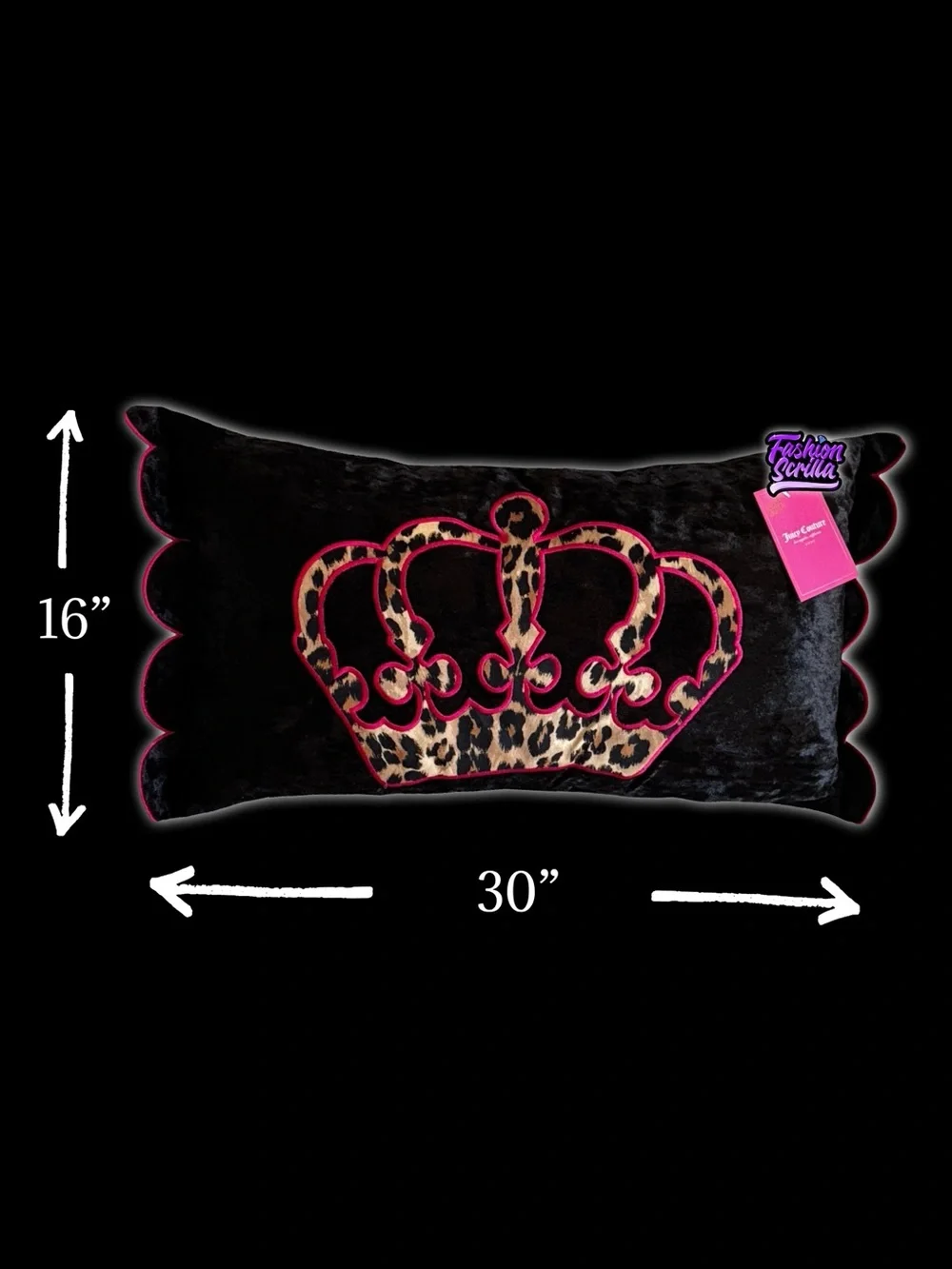 Juicy Couture Large Velvet Leopard Goth Crown & Matching Bow Pillow 2 Bundle Set